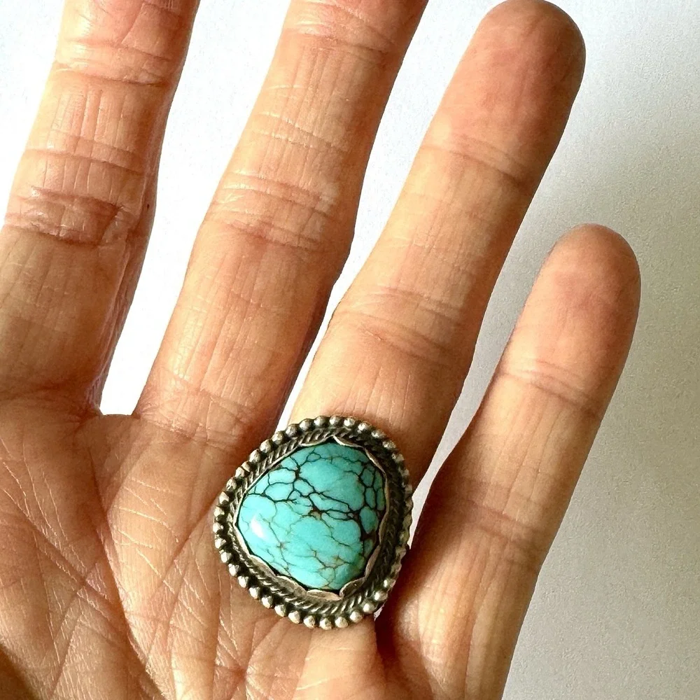 Vintage Style Navajo Turquoise Ring Sz 9 Sterling Scott Skeets Native American